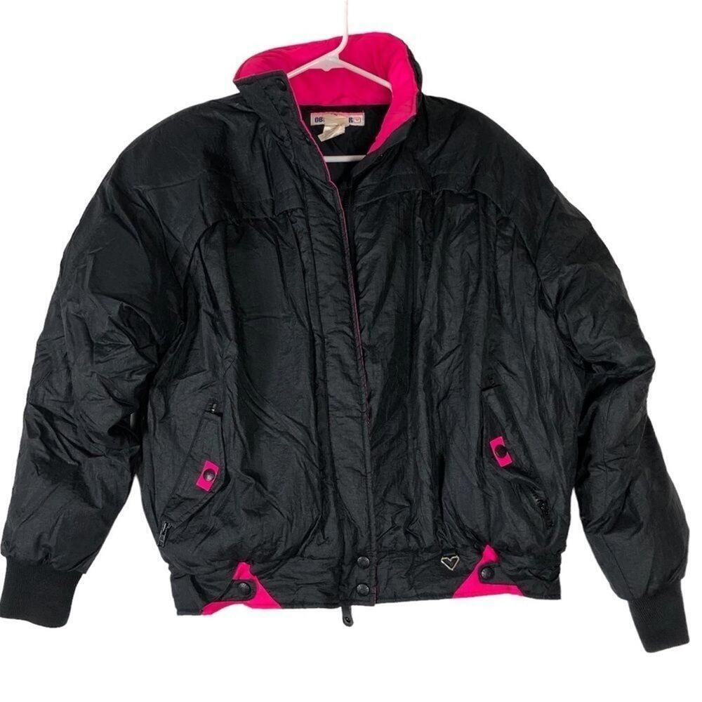 Black Vintage Obermeyer SZ 12 Hot Pink Dreamer Prime Down Ski Jacket 80's 90's